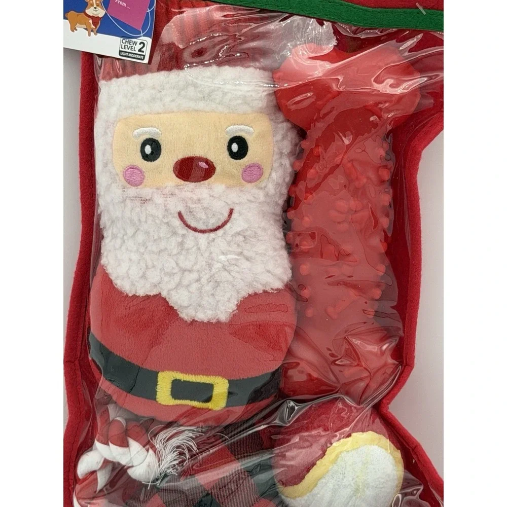 Vibrant Life 5 Pc Dog Toy Stocking Holiday Christmas Gift Set Red Chew Level 2